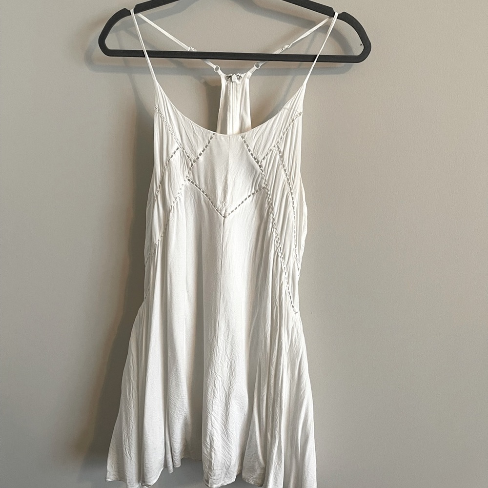 White mini dress with embroidered detail